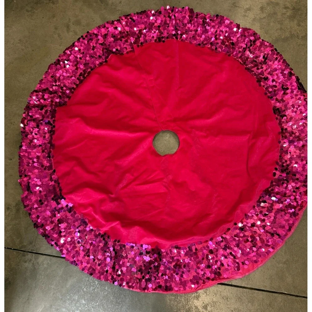 Hot Pink Sequin Christmas Tree Skirt 48